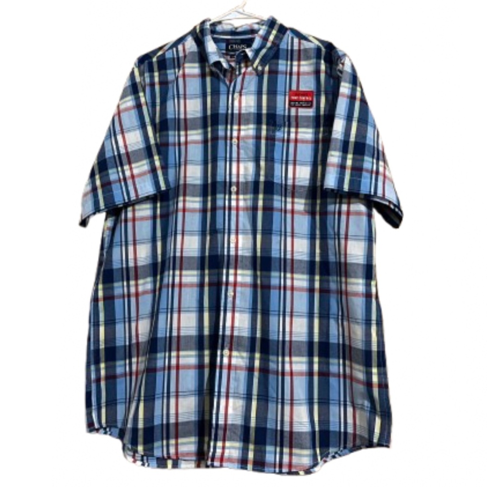 Chaps Men’s Blue Multi Plaid Temp Control Button Front Short Sleeve Shirt Sz-XL